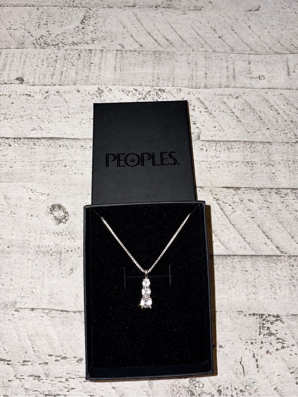 PEOPLES. 3-Stone Cubic Zirconia Pendant Necklace in Silver Tone
